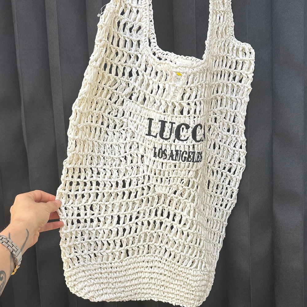 Lucca Los Angeles White Crochet Tote